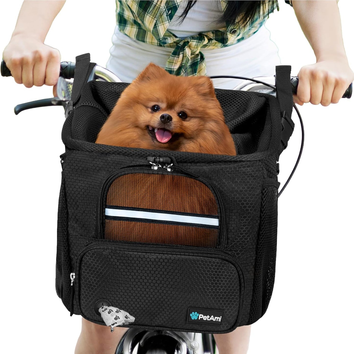 OzzRide Soft-Sided Ventilated Dog Handlebar Carrier with Safety Strap (Black)
