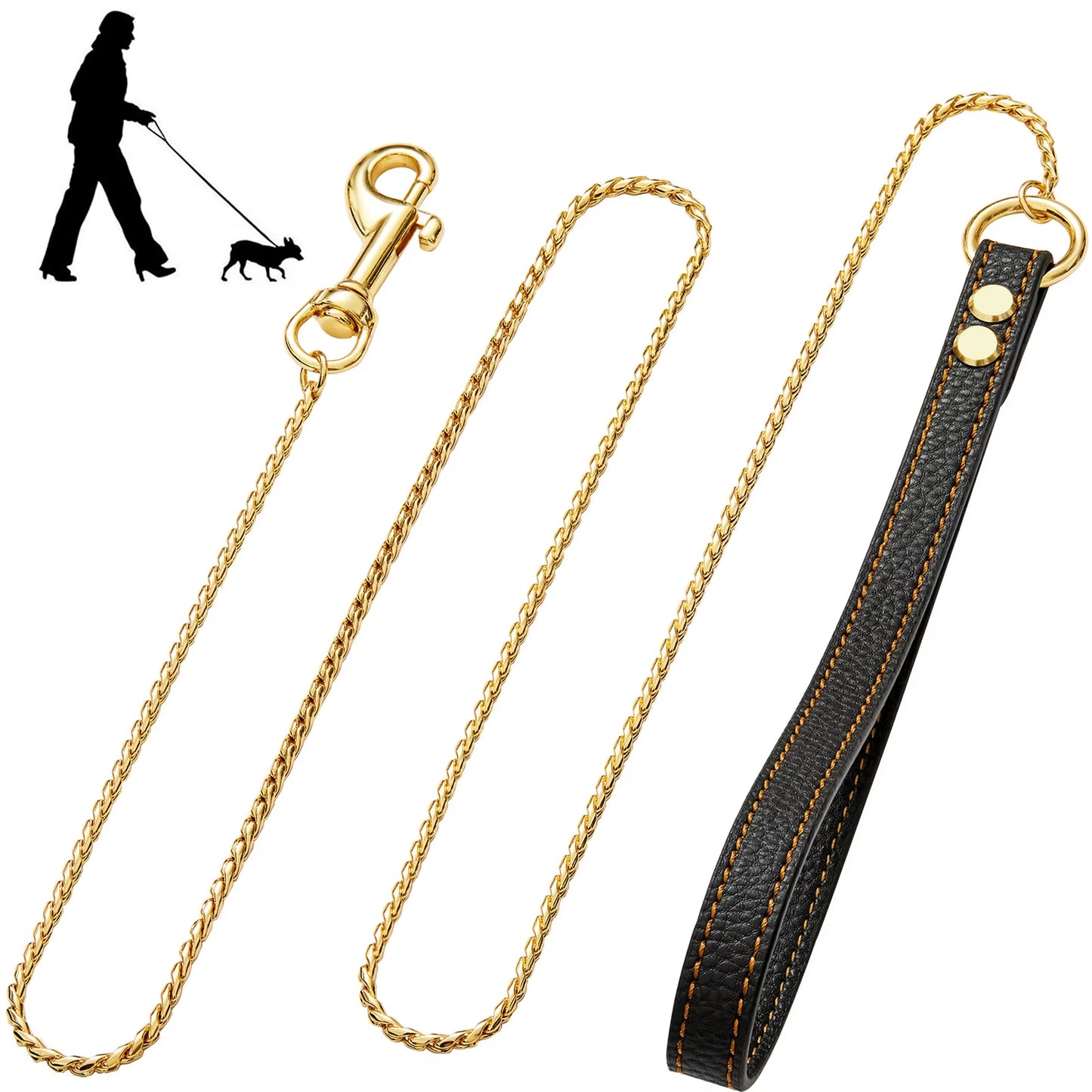 Sassy Barker Deluxe Gold 120cm Stainless Steel Dog Leash