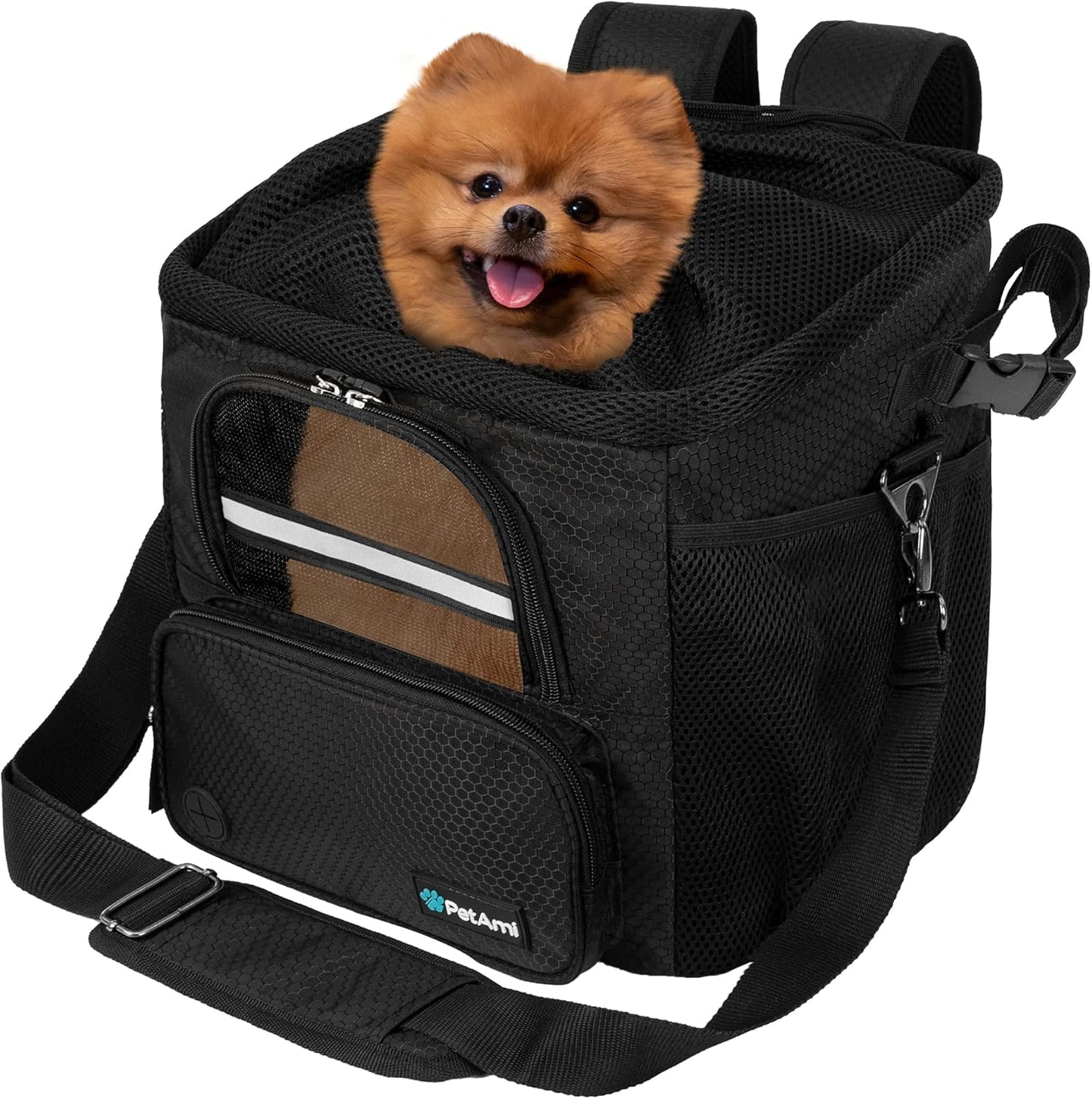 OzzRide Soft-Sided Ventilated Dog Handlebar Carrier with Safety Strap (Black)