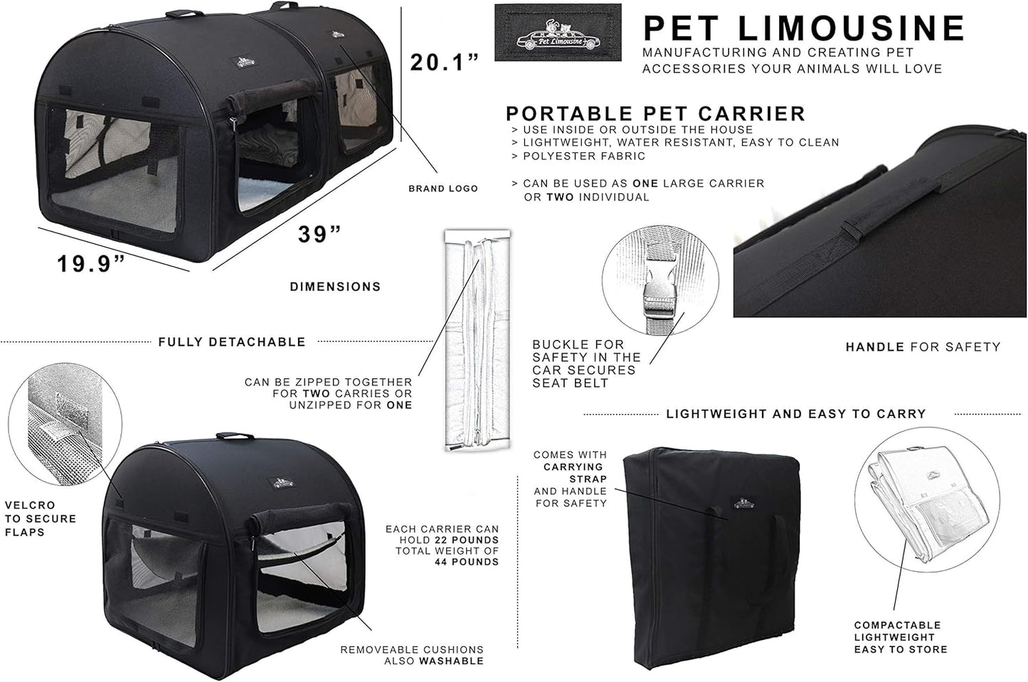 Pet Limousine Double Soft Crate