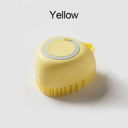 Pet Shower Massage Brush with Shampoo Dispenser – Soft Silicone Bathing & Grooming Tool