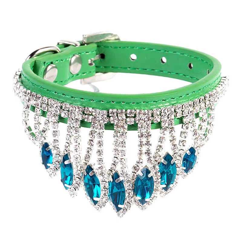 Sassy Cat Jeweled PU Leather Pet Collar with Rhinestone Buckle