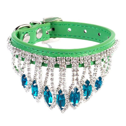Sassy Cat Jeweled PU Leather Pet Collar with Rhinestone Buckle