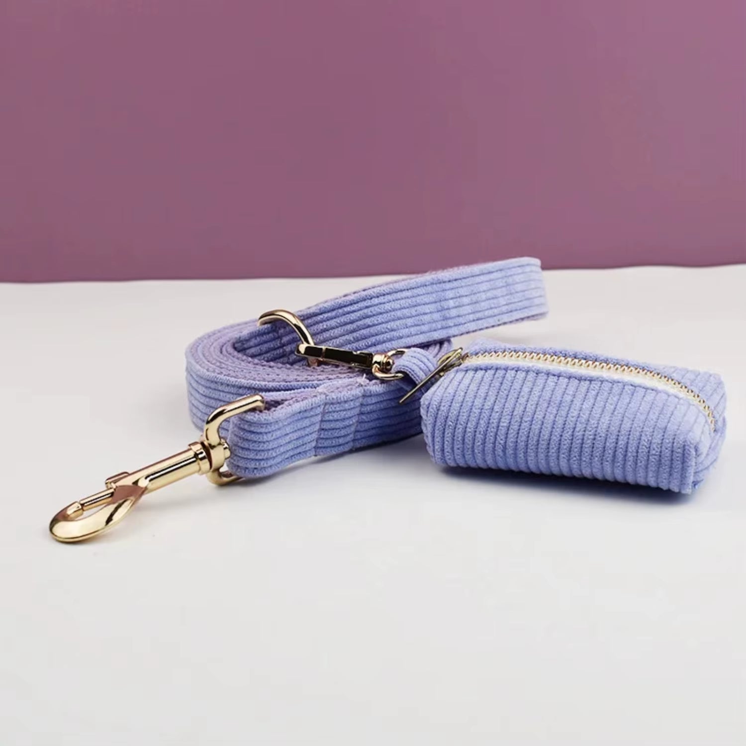 VelvetLux Purple Corduroy Dog Collar & Leash Set 