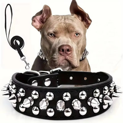 Bossy Dog Spiked Leather Dog Collar & Leash Set