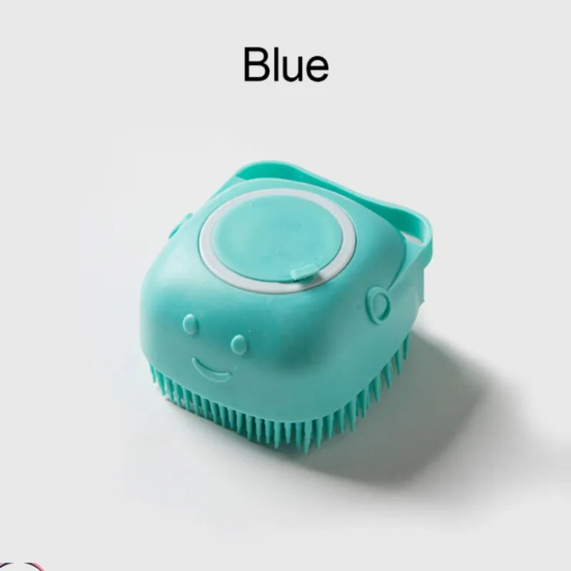 Pet Shower Massage Brush with Shampoo Dispenser – Soft Silicone Bathing & Grooming Tool
