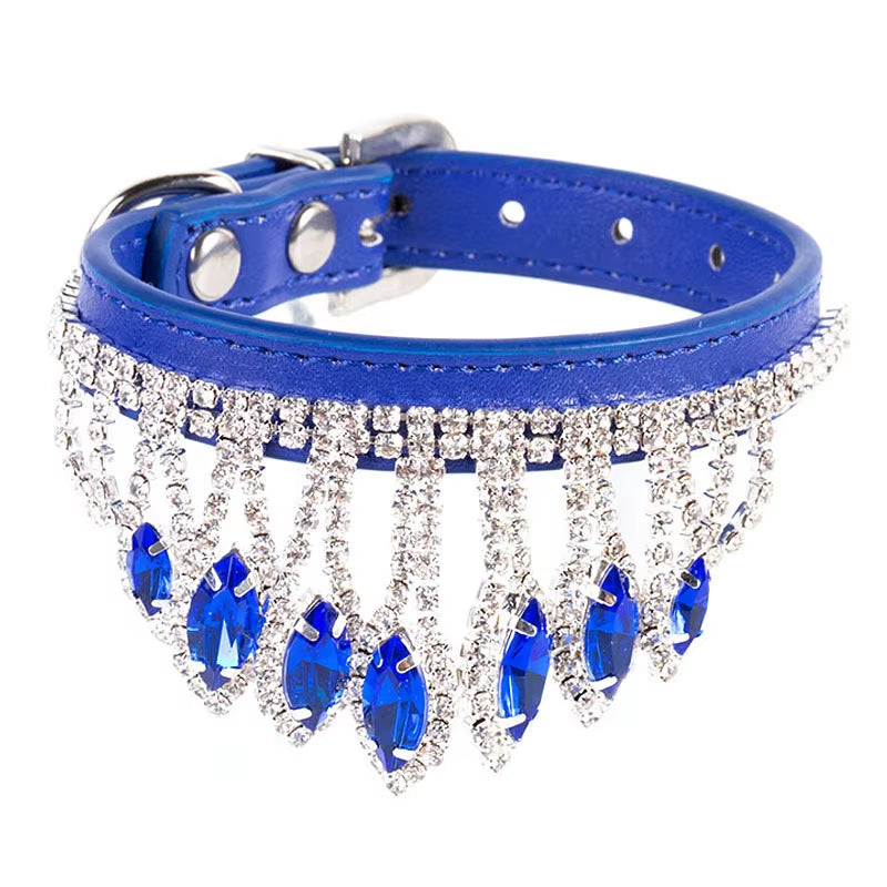 Sassy Cat Jeweled PU Leather Pet Collar with Rhinestone Buckle