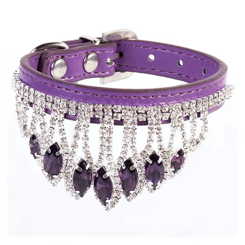Sassy Cat Jeweled PU Leather Pet Collar with Rhinestone Buckle
