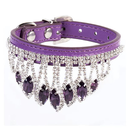 Sassy Cat Jeweled PU Leather Pet Collar with Rhinestone Buckle