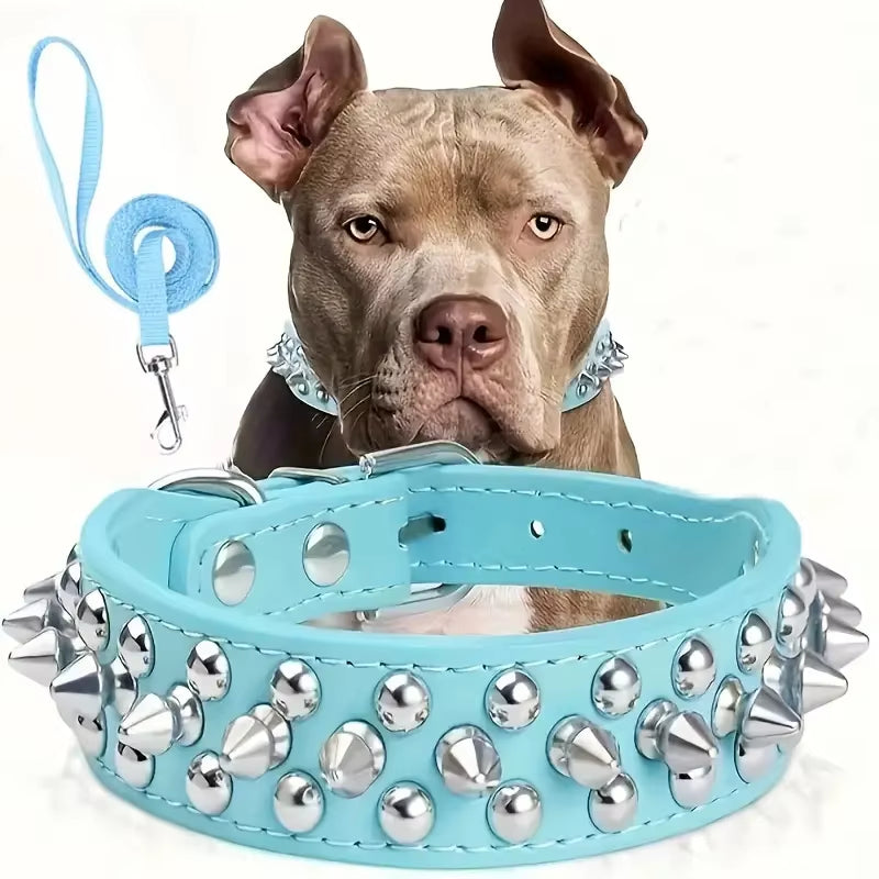 Bossy Dog Spiked Leather Dog Collar & Leash Set