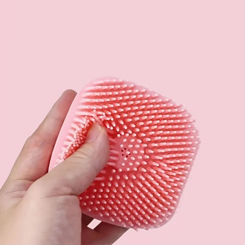 Pet Shower Massage Brush with Shampoo Dispenser – Soft Silicone Bathing & Grooming Tool