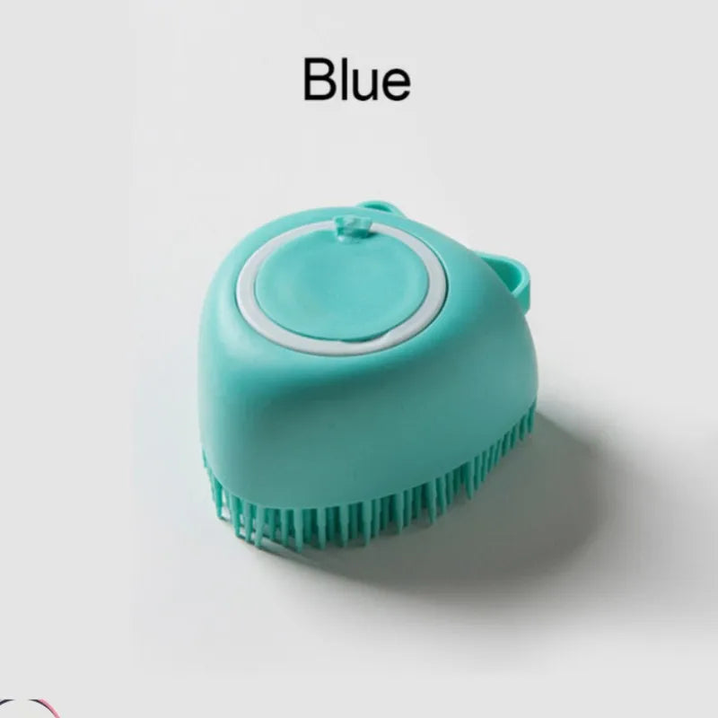 Pet Shower Massage Brush with Shampoo Dispenser – Soft Silicone Bathing & Grooming Tool