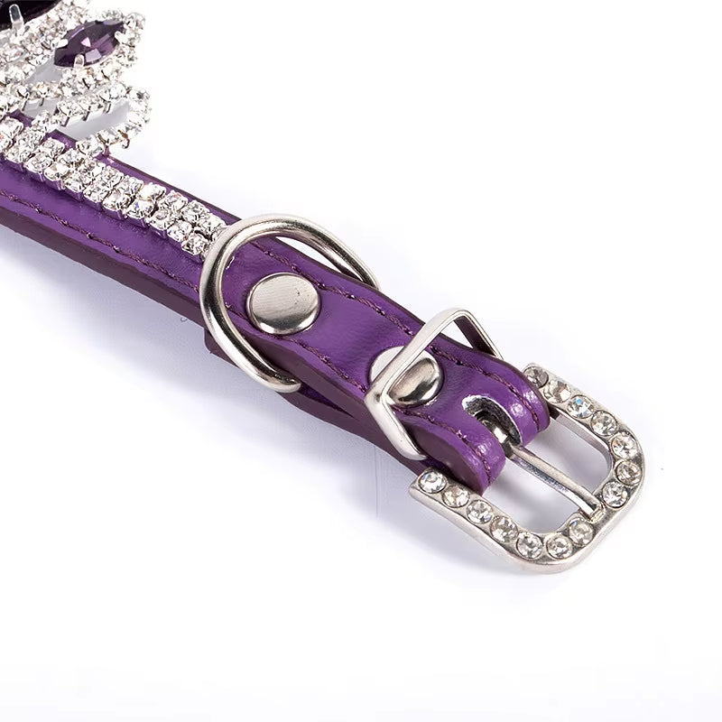 Sassy Cat Jeweled PU Leather Pet Collar with Rhinestone Buckle