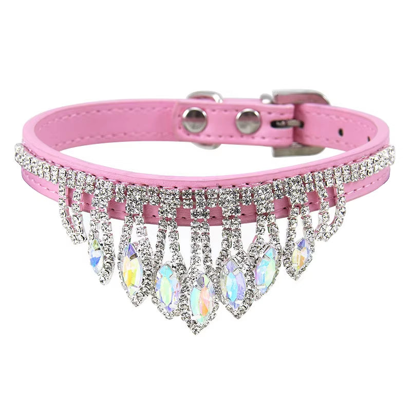 Sassy Cat Jeweled PU Leather Pet Collar with Rhinestone Buckle