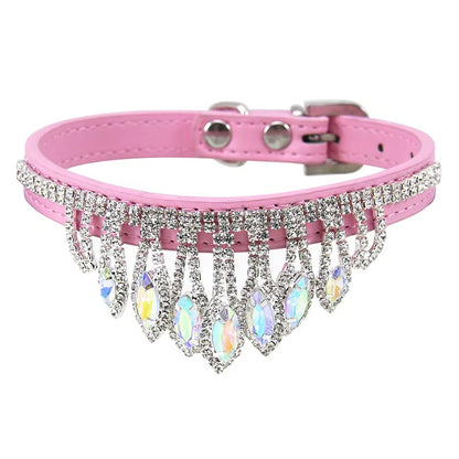 Sassy Cat Jeweled PU Leather Pet Collar with Rhinestone Buckle