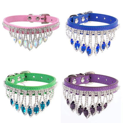 Sassy Cat Jeweled PU Leather Pet Collar with Rhinestone Buckle