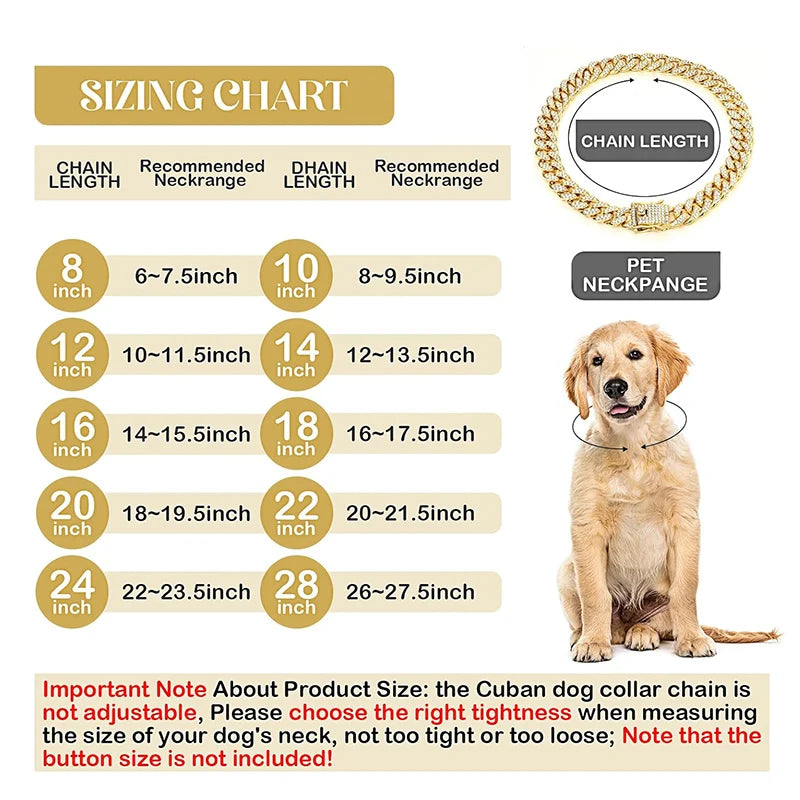 RoyalPaws Gold Diamond Cuban Link Dog Collar