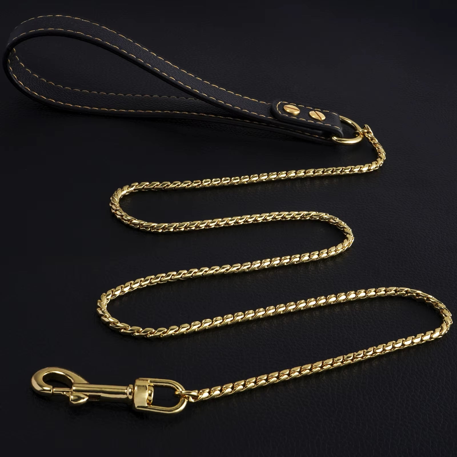 Sassy Barker Deluxe Gold 120cm Stainless Steel Dog Leash