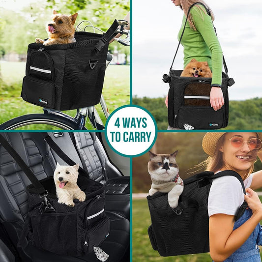 OzzRide Soft-Sided Ventilated Dog Handlebar Carrier with Safety Strap (Black)