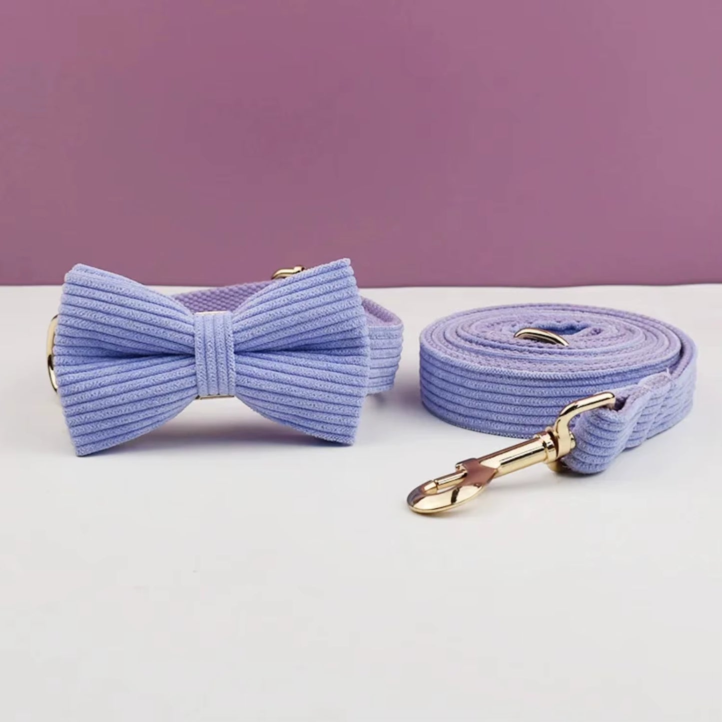 VelvetLux Purple Corduroy Dog Collar & Leash Set 