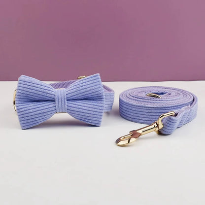 VelvetLux Purple Corduroy Dog Collar & Leash Set 