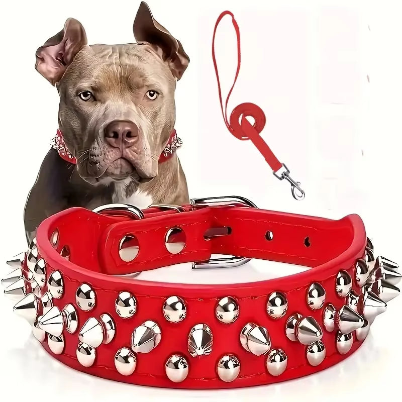 Bossy Dog Spiked Leather Dog Collar & Leash Set