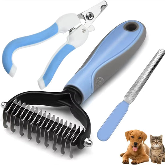 Pets Fur Knot Cutter & Grooming Tool – Double-Sided Comb with Nail Clippers