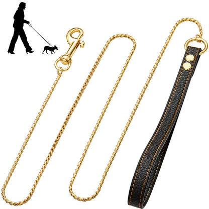 Sassy Barker Deluxe Gold 120cm Stainless Steel Dog Leash